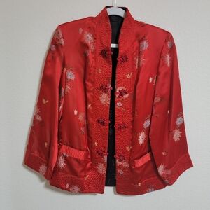 Vintage Solz Squirrel silk reversible Blazer with Floral Embroidery